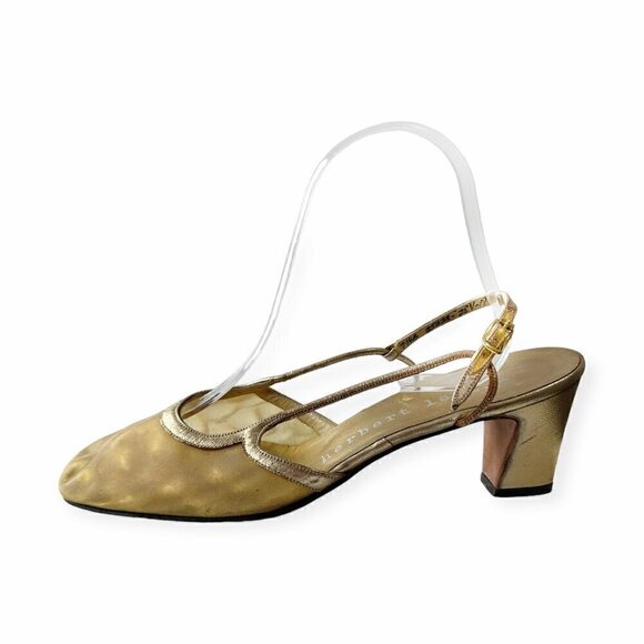 Vintage Herbert Levine Mod Sling Back Pump,  Size 7 1/2 B, Gold - Picture 3 of 16